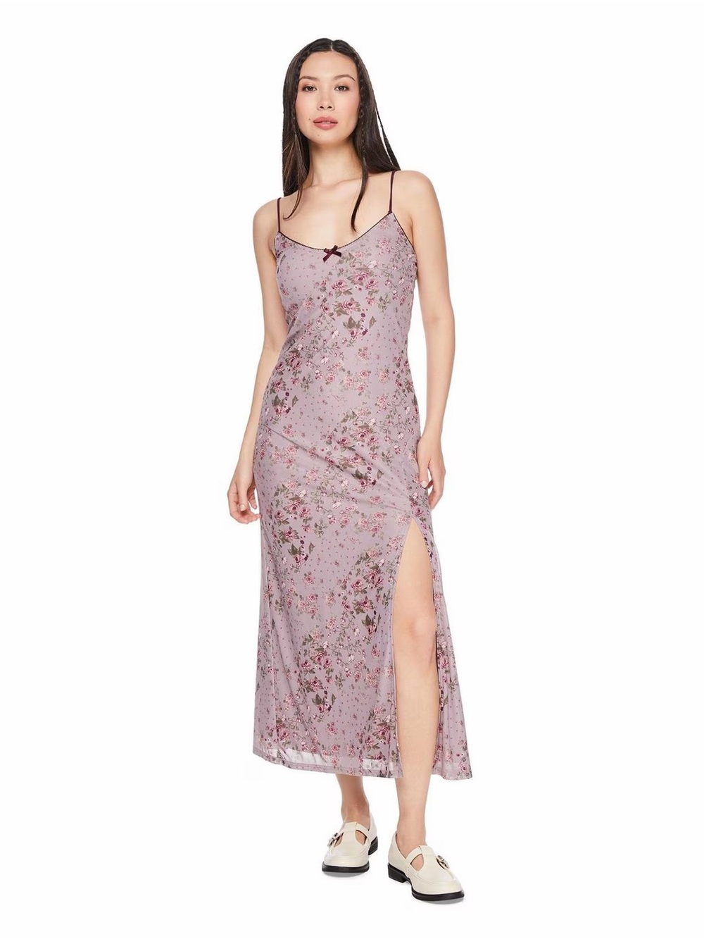 Floral Lace-Trim Slip Dress in Dusty Rose